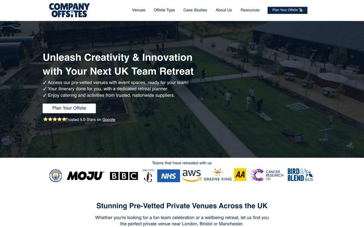 Company Offsites homepage preview